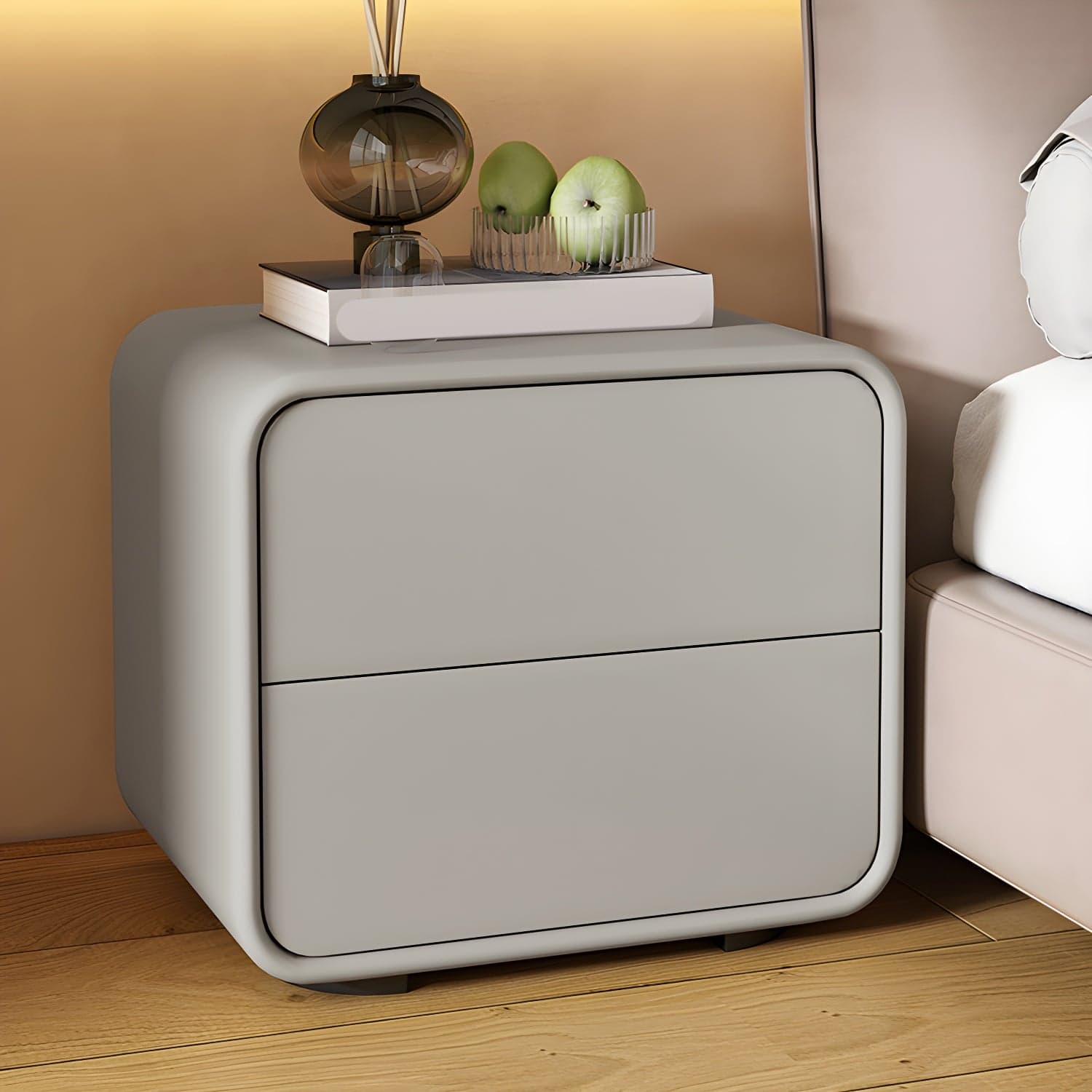 Contemporary Style 2 Drawer Night Table Solid Wood Frame Leather Nightstand thumbnail 5