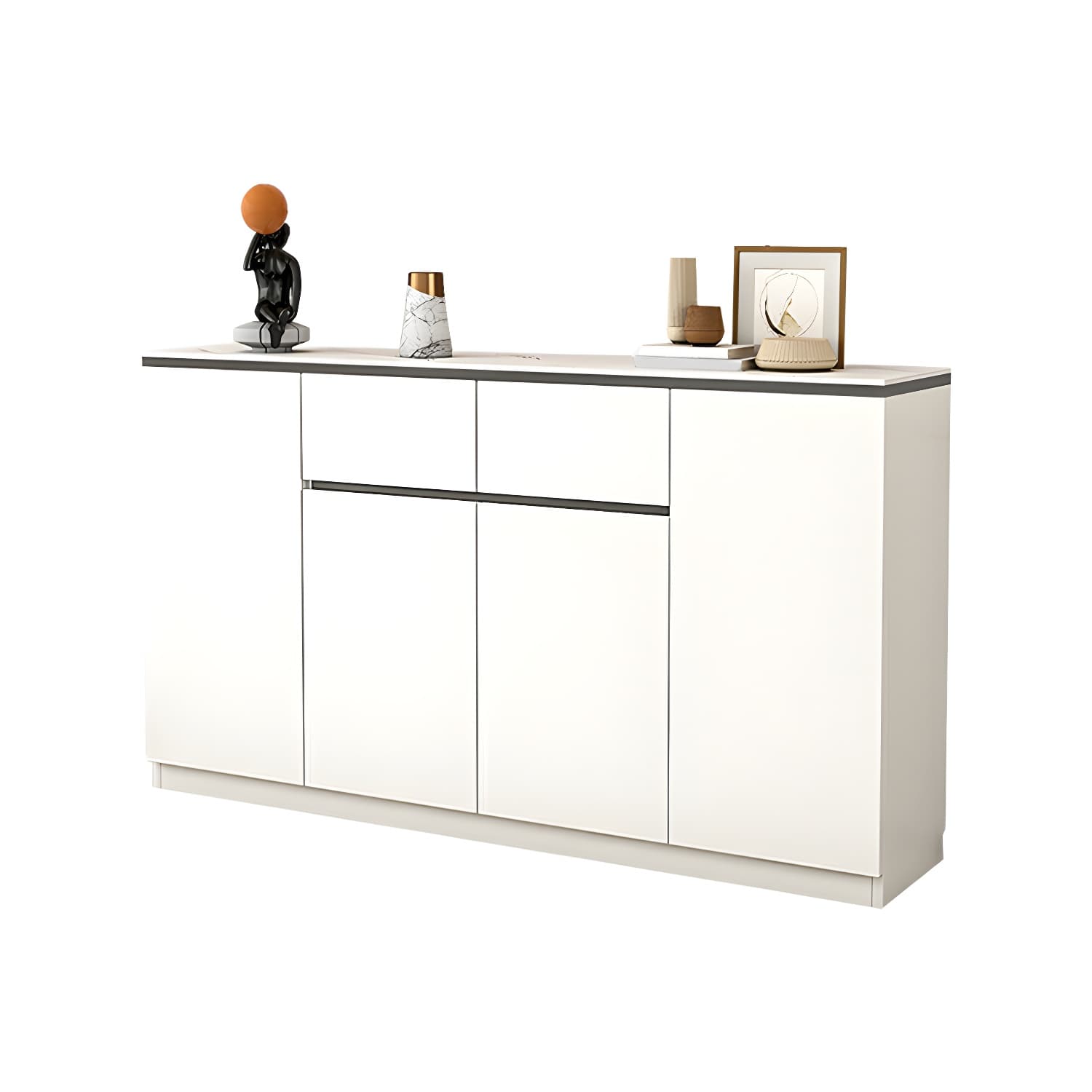 Modern Wood Sideboard Credenza with Drawers and Cabinets - Stone Countertop - image 6