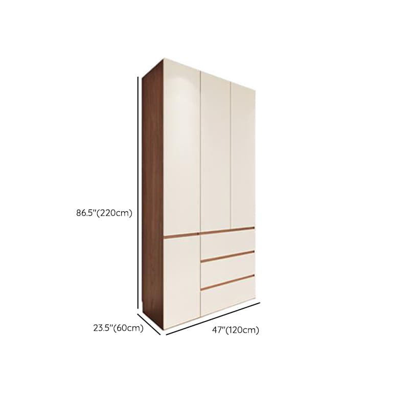 White Minimalist Manufactured Wood Wardrobe Closet with 3-Drawer, Soft Close Door, Interior Shelves, and Clothing Rod thumbnail 6