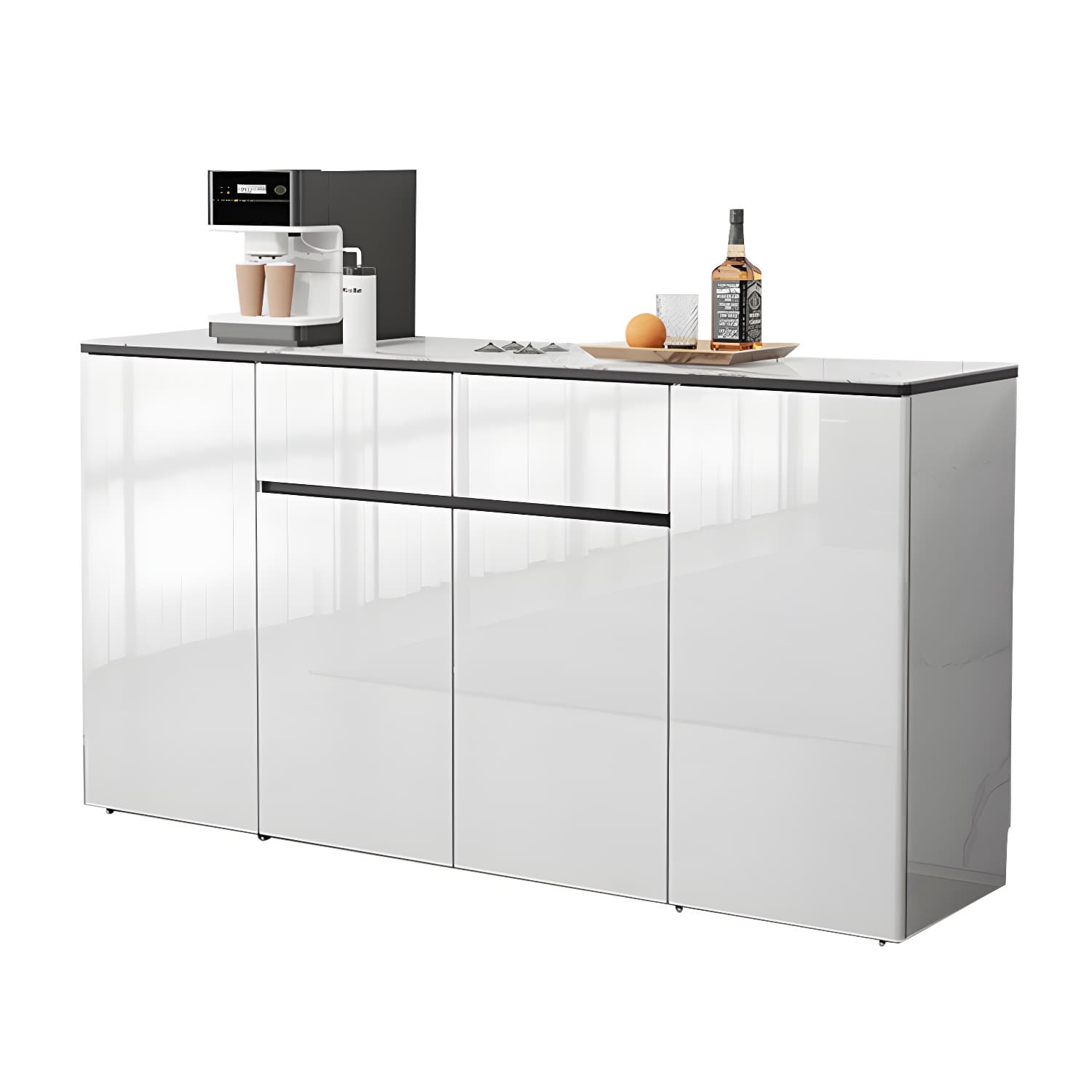 Contemporary Glass Top Sideboard Cabinet with Drawer for Living Room thumbnail 7