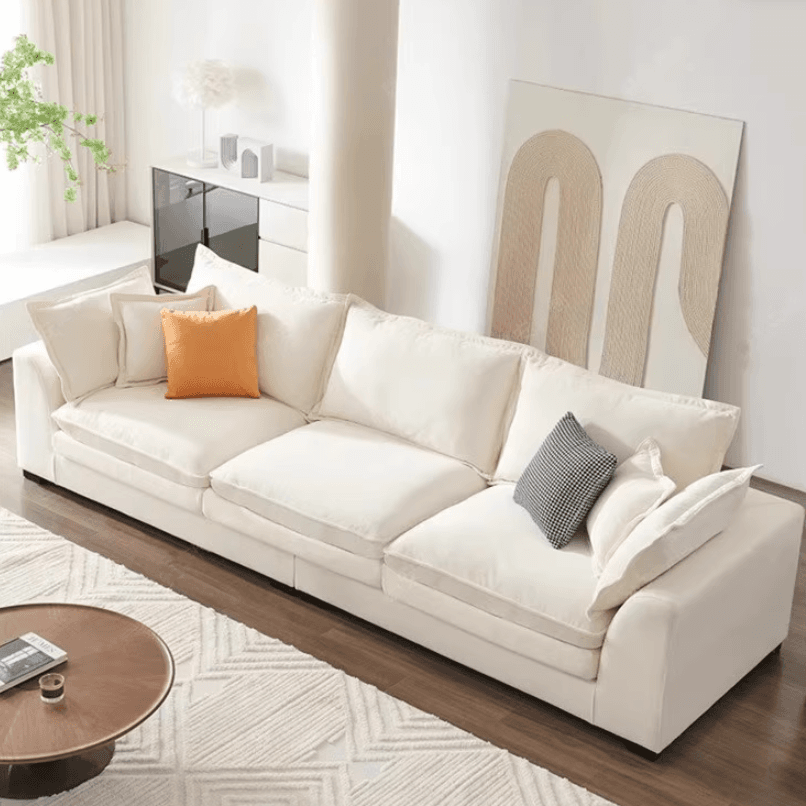 Minimalist Straight/L-Shape Horizontal/Right Sofa Couch /Sofa Chaise in Cream with Concealed Support thumbnail 1