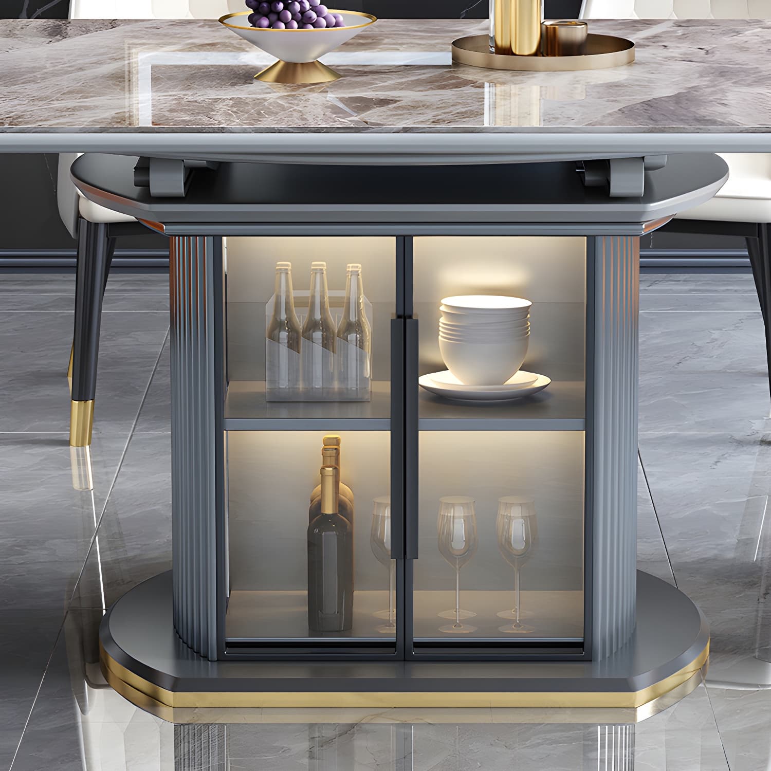 Modern Style Stone Furniture 1/5/7/9/11 Pcs Round Shape Dinette Table with Dining Chair thumbnail 8