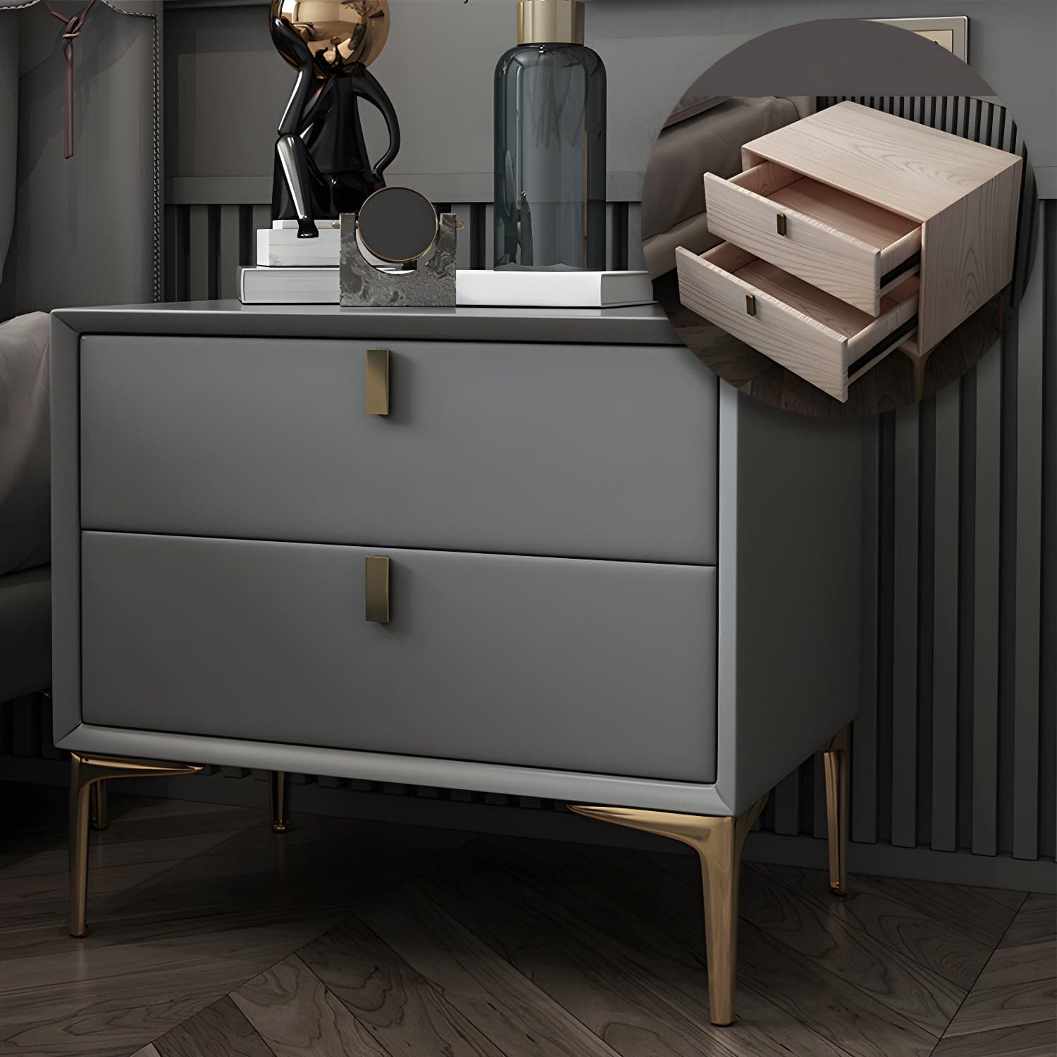 2 Drawer Solid Wood Modern Night Table Drawer Storage Bed Nightstand thumbnail 7