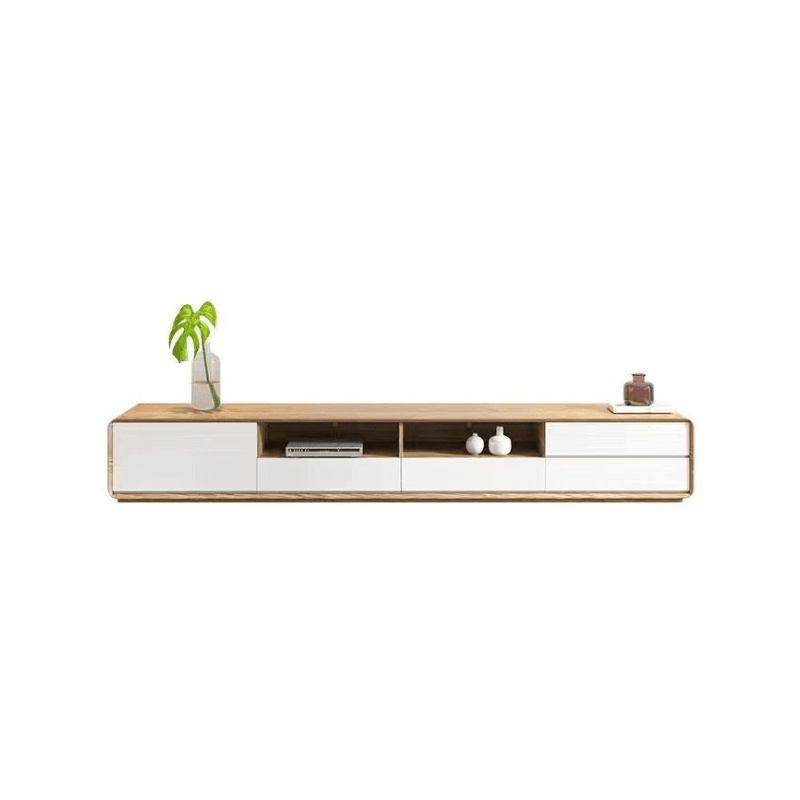 Wooden TV Stand with Shelf, 4 Drawers, Closet, Cable Management, and Open-air Storage thumbnail 3