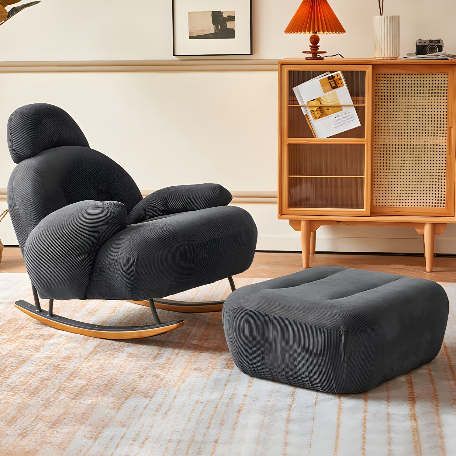 Spindle Living Room Contemporary Reclining Upholstered Rocking Accent Chair thumbnail 7