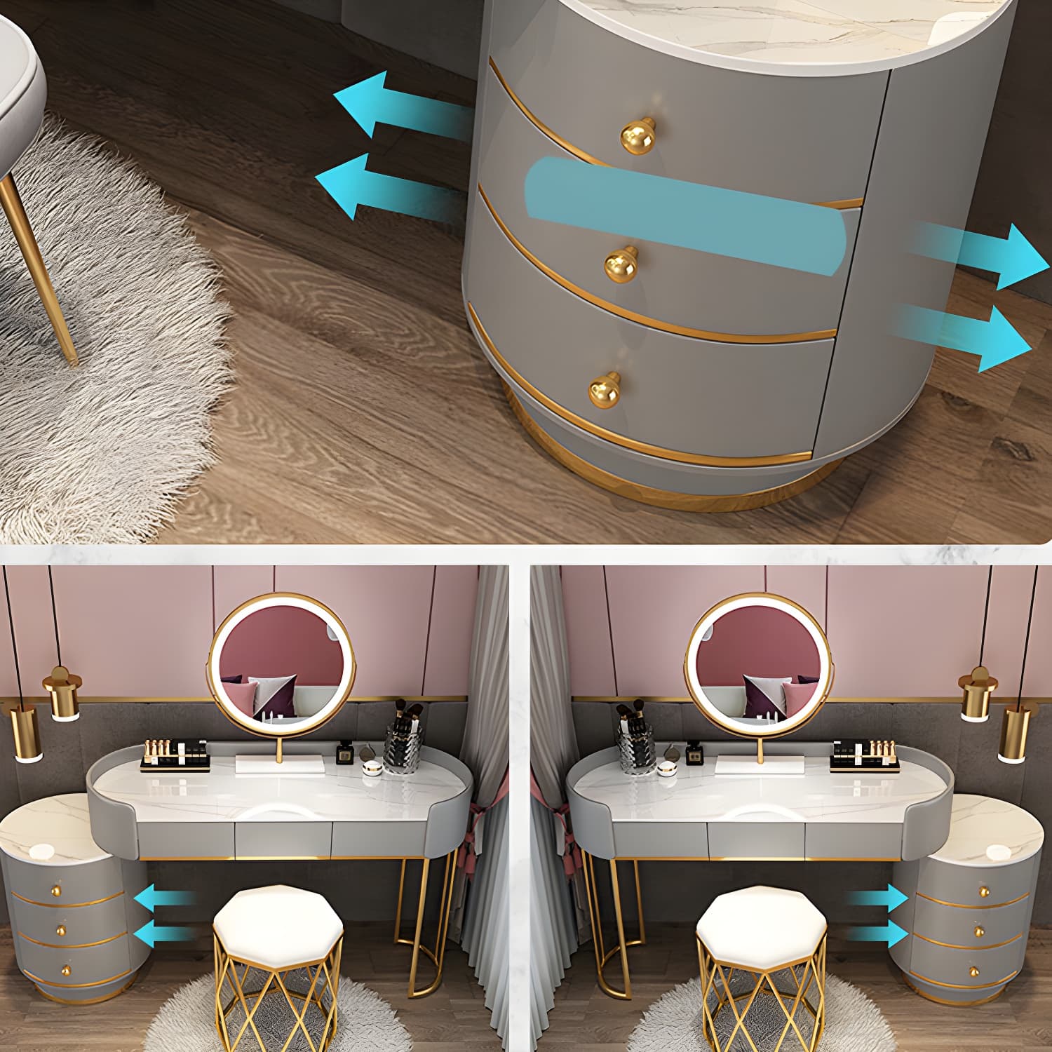 Glam Dressing Table Storage Box with Makeup with Drawers for Bedroom thumbnail 10