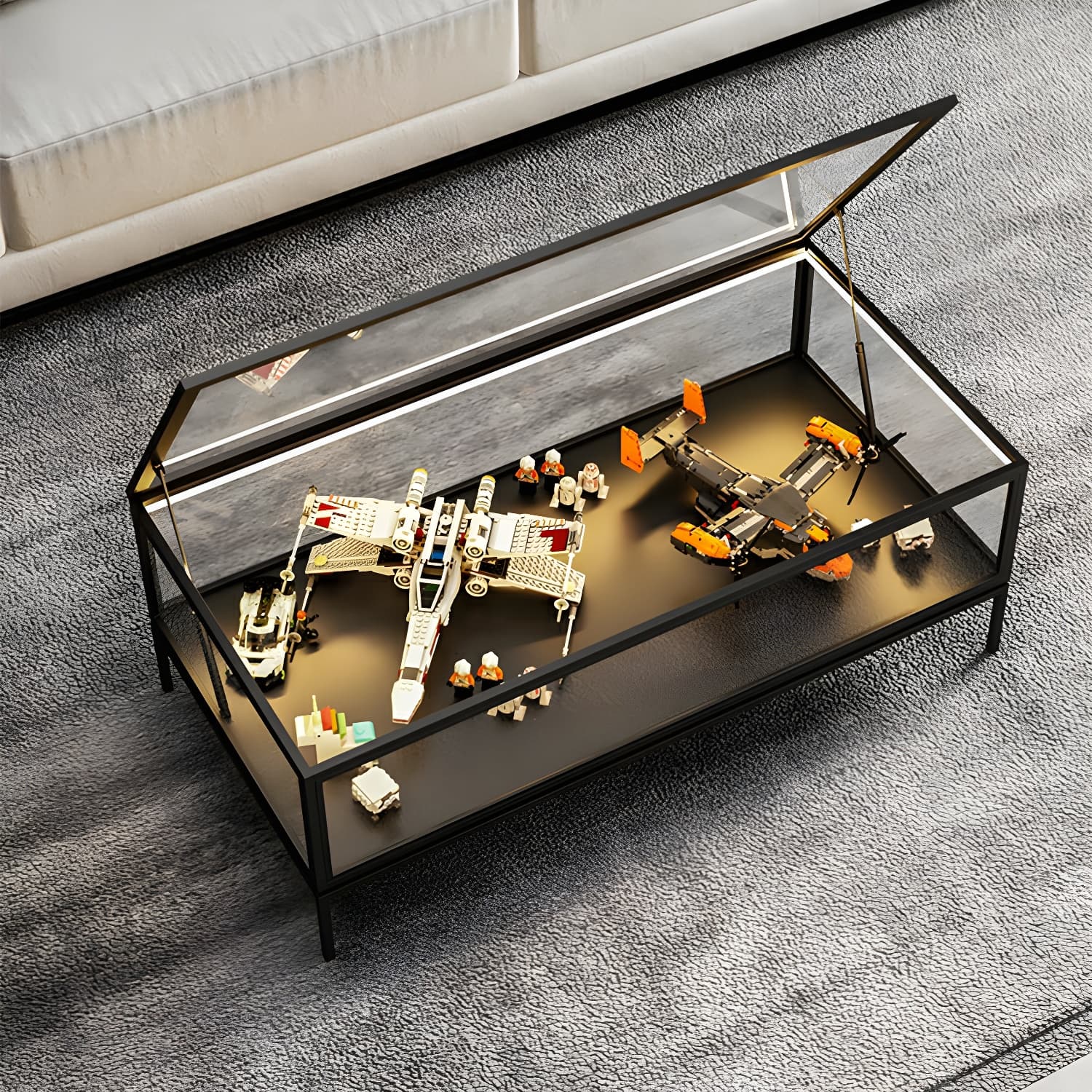 Rectangle Glass Top Coffee Cocktail Table Tranparent Contemporary with Metal Base thumbnail 8