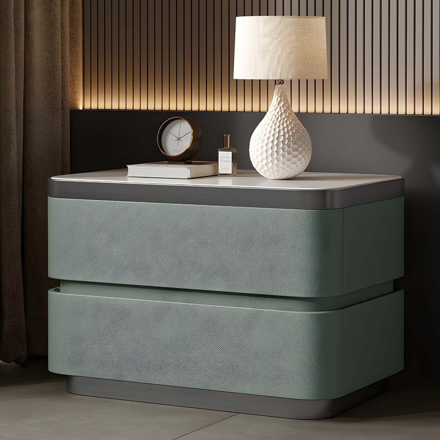 Scandinavian Bedside Cabinet Made of Solid Wood with Two Drawers for Bedroom thumbnail 1