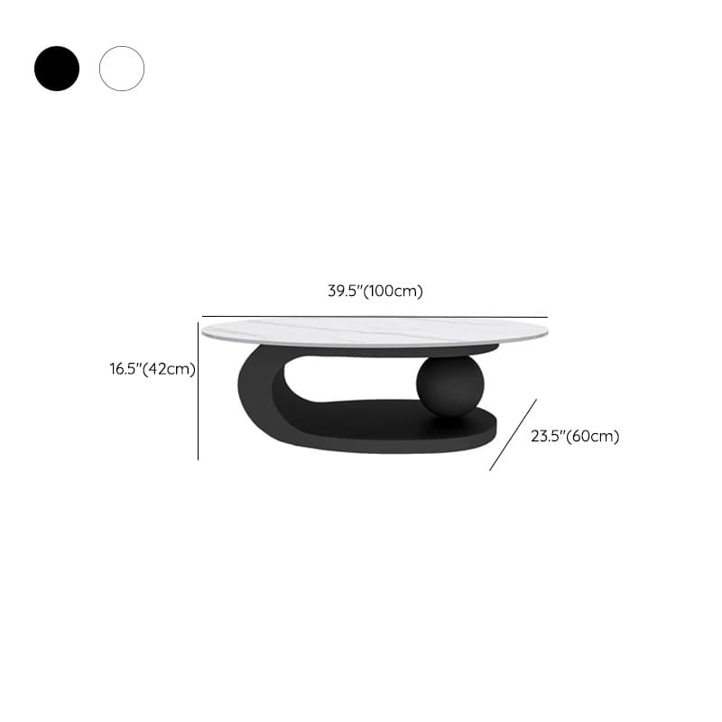 Oval White Stone Modern Coffee Table with Metal Abstract Base thumbnail 13