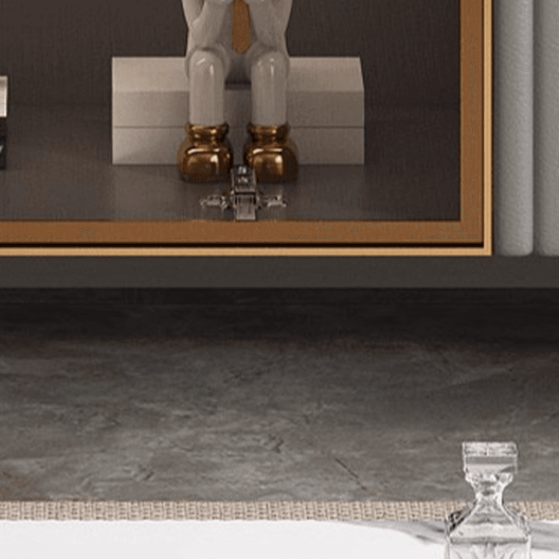 Simplistic Rectangular Vitreous TV Stand with Locker, Cable Management & 2 Drawers thumbnail 12