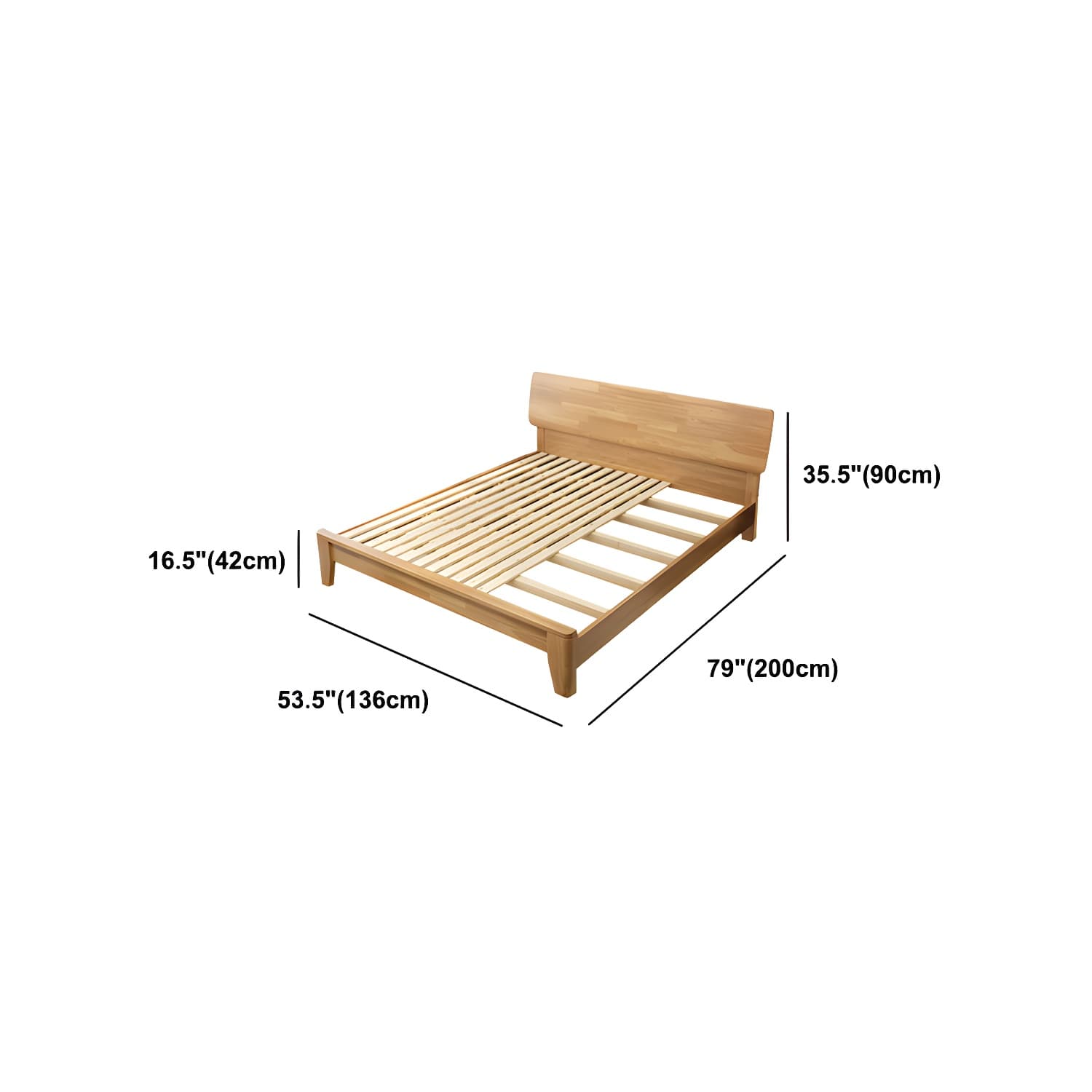 84.65 inch Wide Mid-century Bed Frame Rubberwood Bed with Headboard thumbnail 14