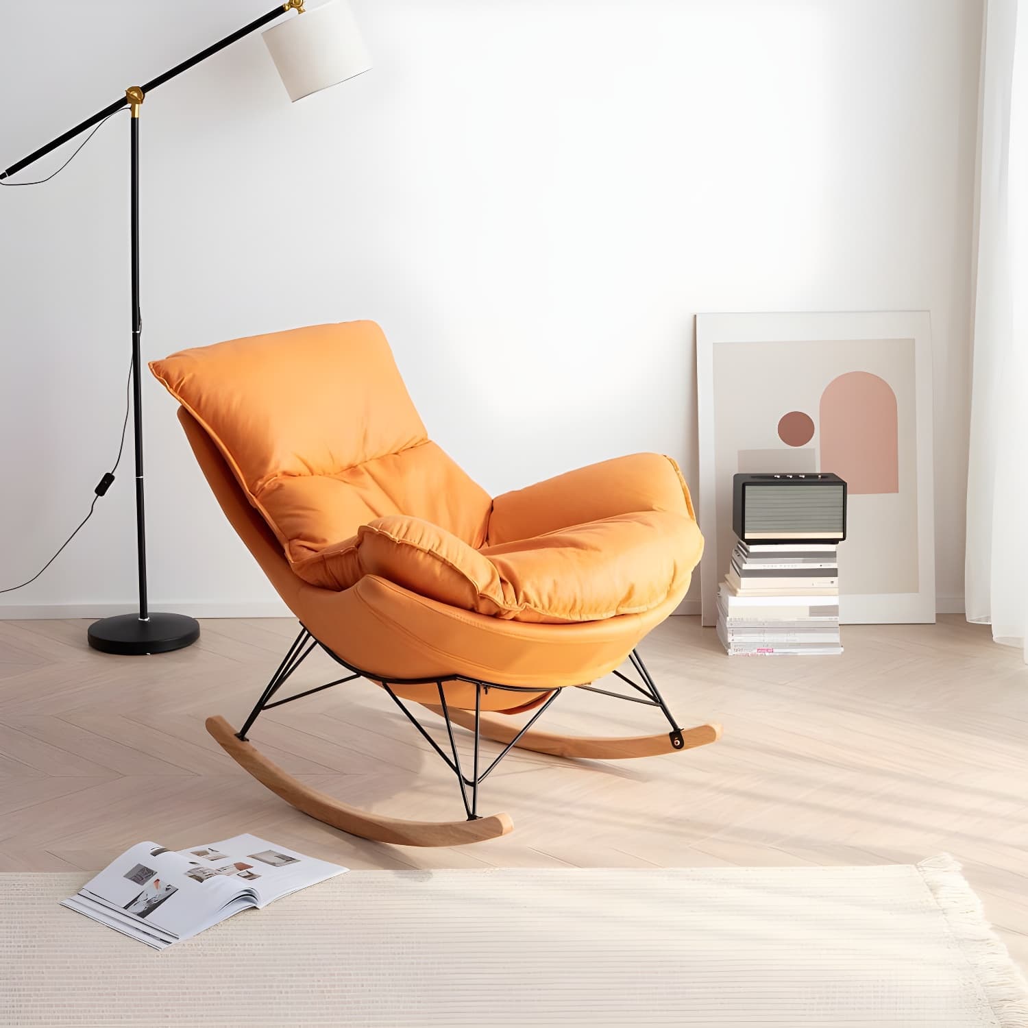 Contemporary Style Nursery Sofa Rocking Chair Indoor Rocking Chair with Ottoman thumbnail 7