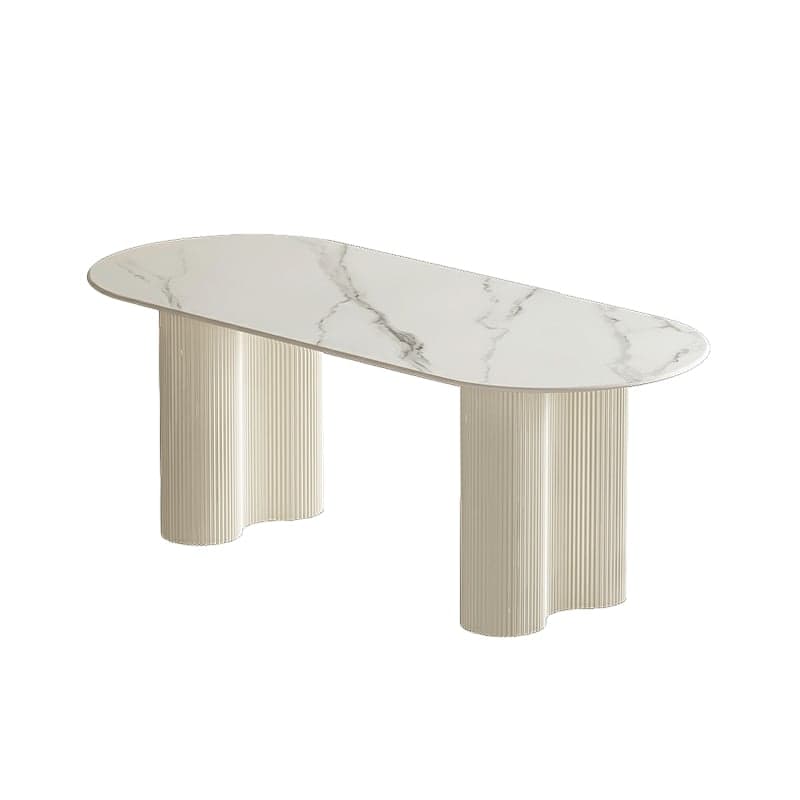 White Modern Stone Top Kitchen Dining Table with Metal Base for Home thumbnail 1