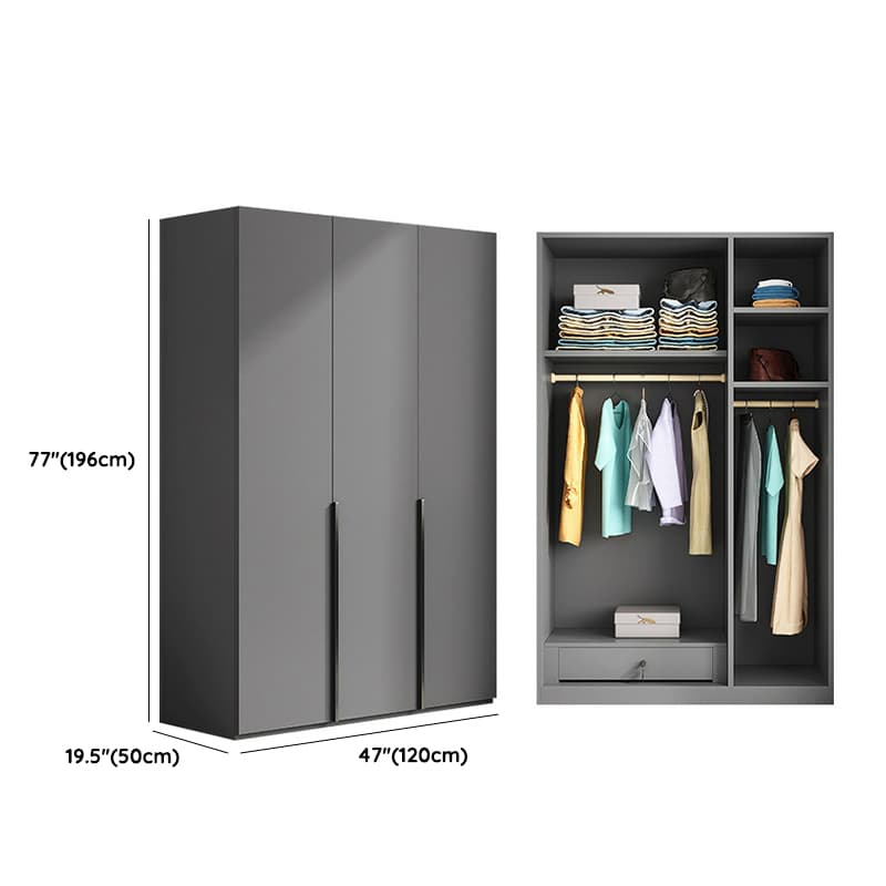 Contemporary Grey Wood Storage Wardrobe with Clothing Rod and Black Handles thumbnail 9