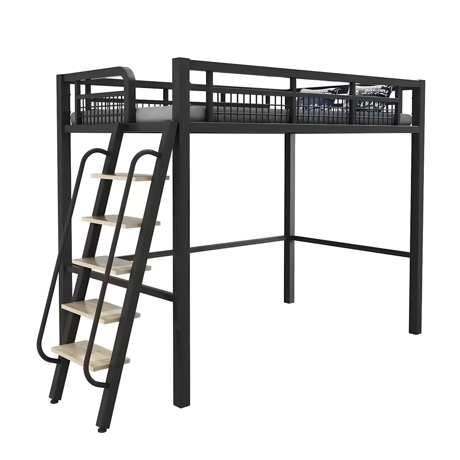 Contemporary Metal Bed 82.67" Tall Open-Frame Bed in Black/White thumbnail 8