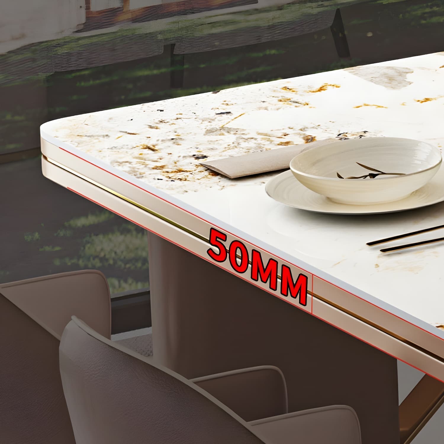 Glamoro 80cm Rectangular Metal Dining Set in Off-White with Gold Base thumbnail 6
