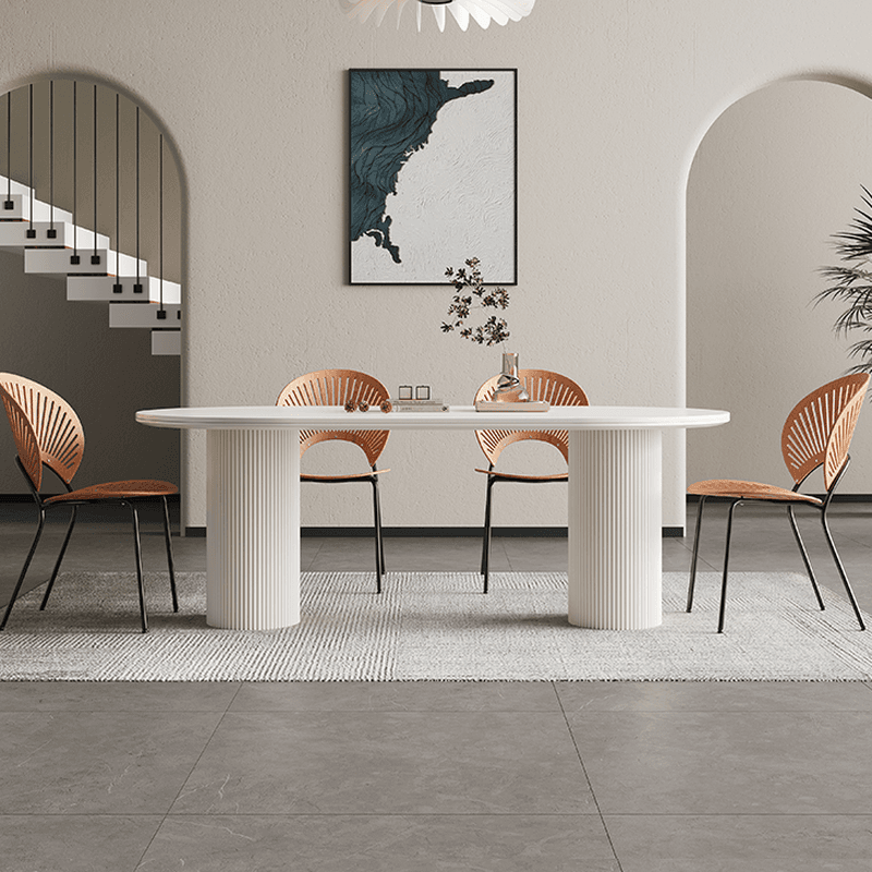 Modern Simple Style Stone Dining Table Set with Twin Support Base and Fixed Table in Chalk thumbnail 1