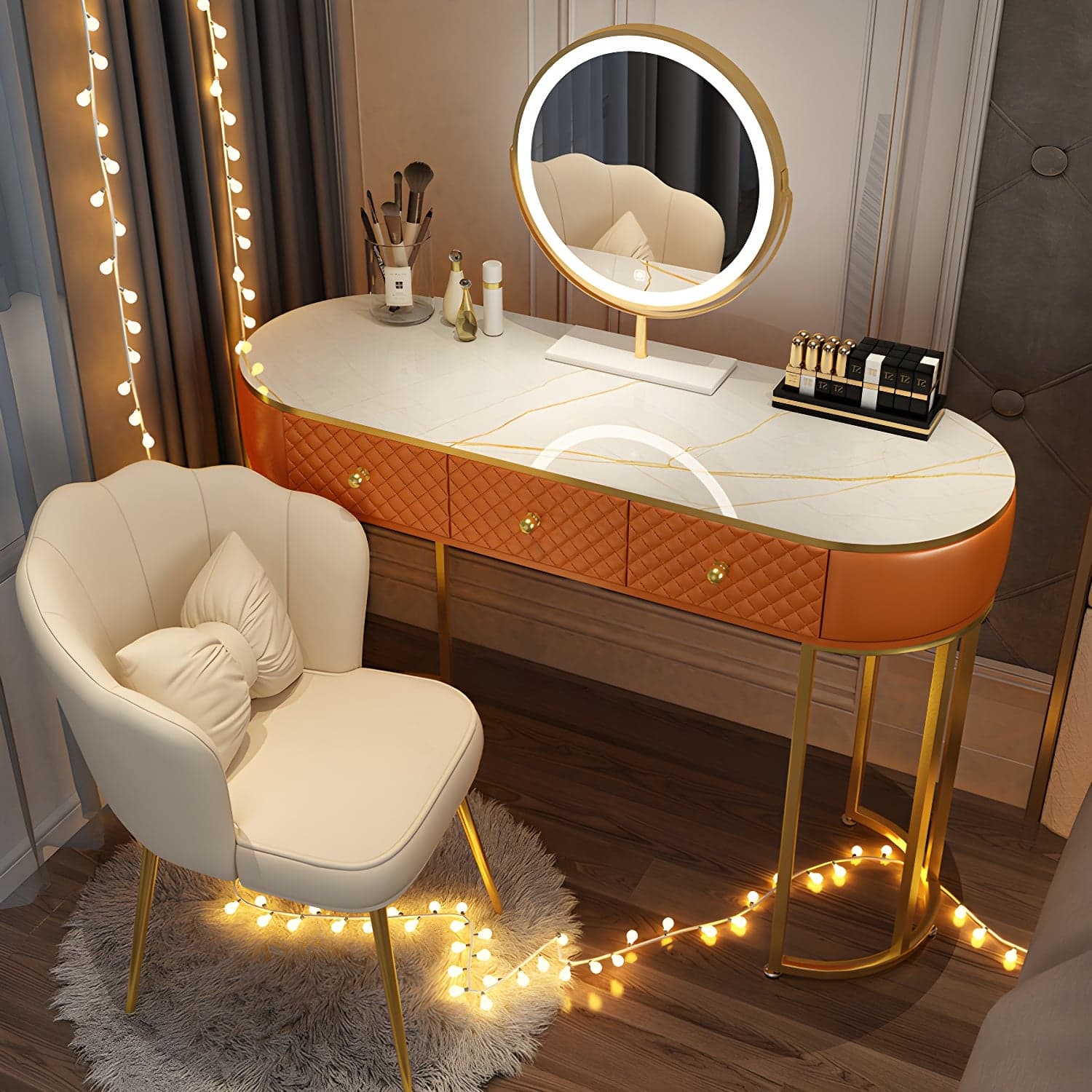 Scandinavian Wooden Vanity Dressing Table 29.9" H Bedroom Makeup Counter with Drawer thumbnail 7