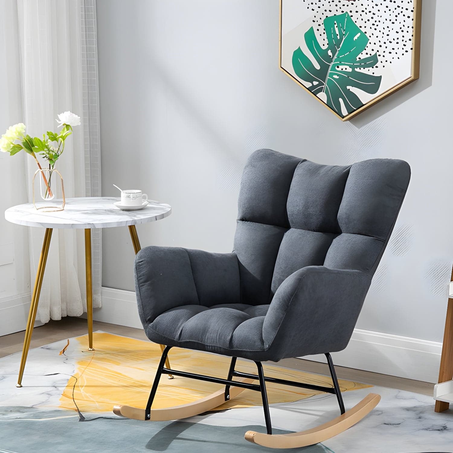 Modern Upholstered Rocking Chair Wingback Rocker Chair for Living Room thumbnail 3
