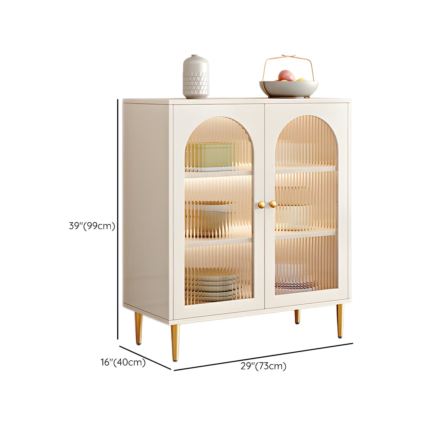Glam White Wood Sideboard Credenza with Glass Doors and Adjustable Shelves thumbnail 24