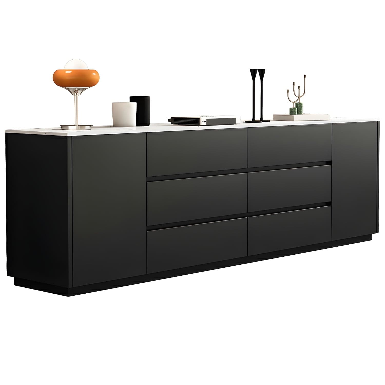 Modern Stone TV Stand with 6 Drawers and 2 Cabinets - Sleek and Stylish Design thumbnail 2