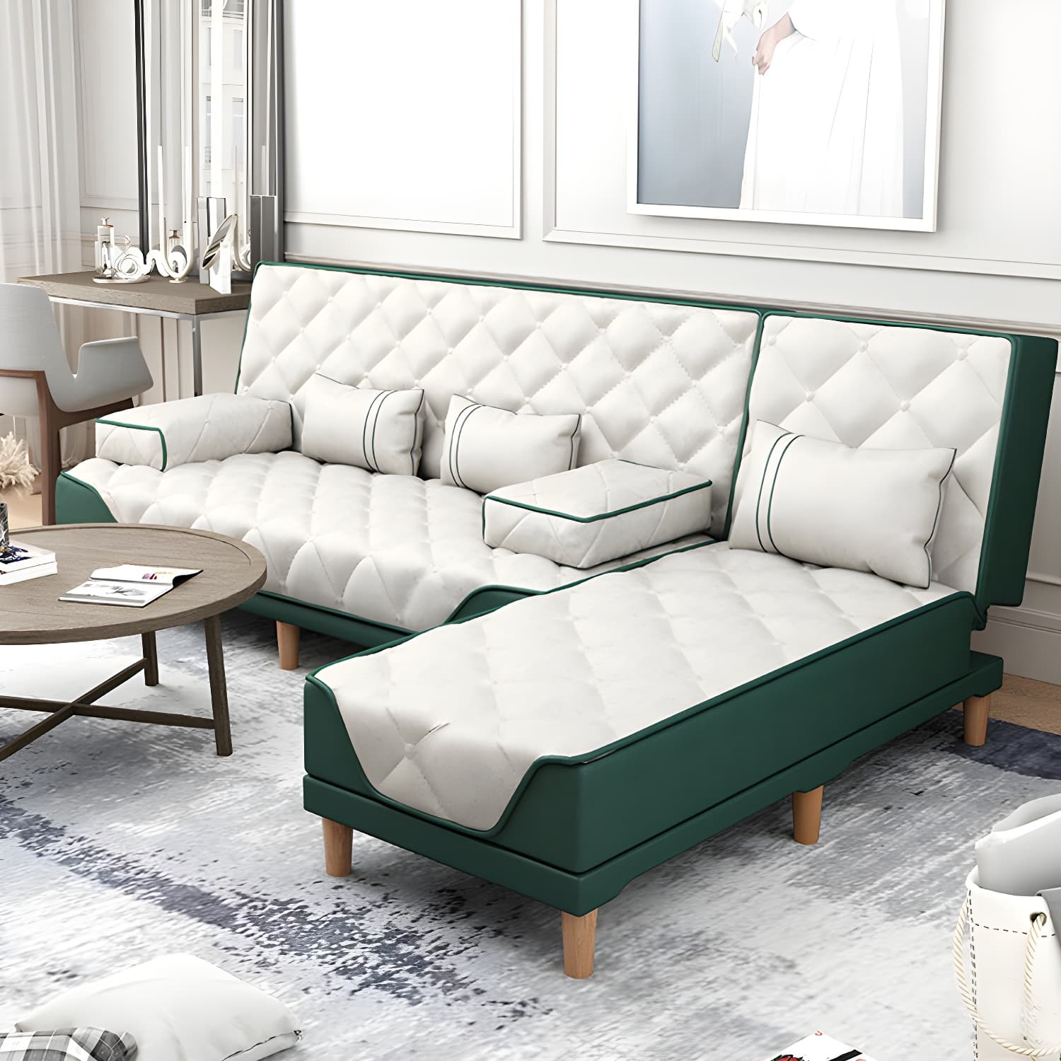 Contemporary Tight Back Convertible Sofa and Chaise with Pillow Top Arm thumbnail 9