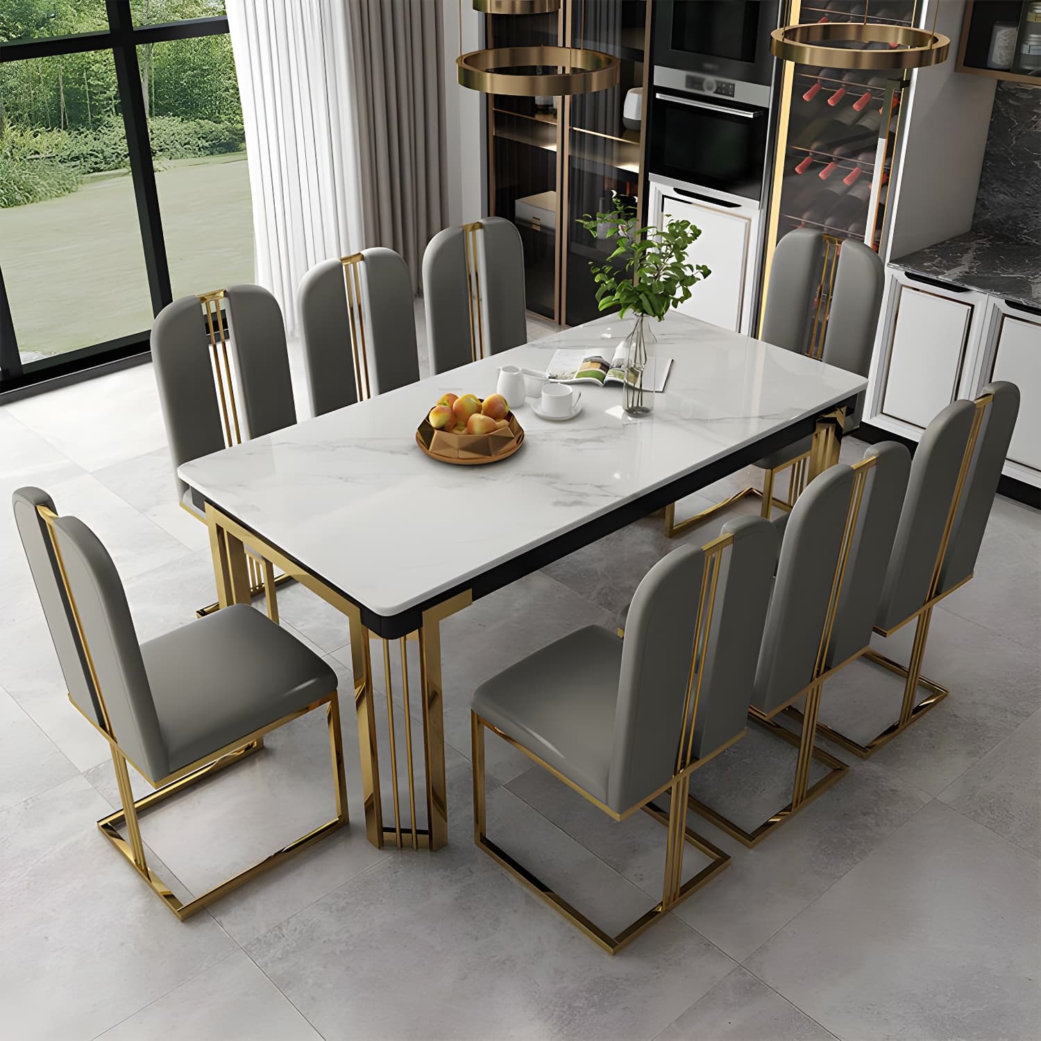 Modern 1/2/7/9 Pieces Dining Set Marble Dining Furniture Set /Separate Items thumbnail 3