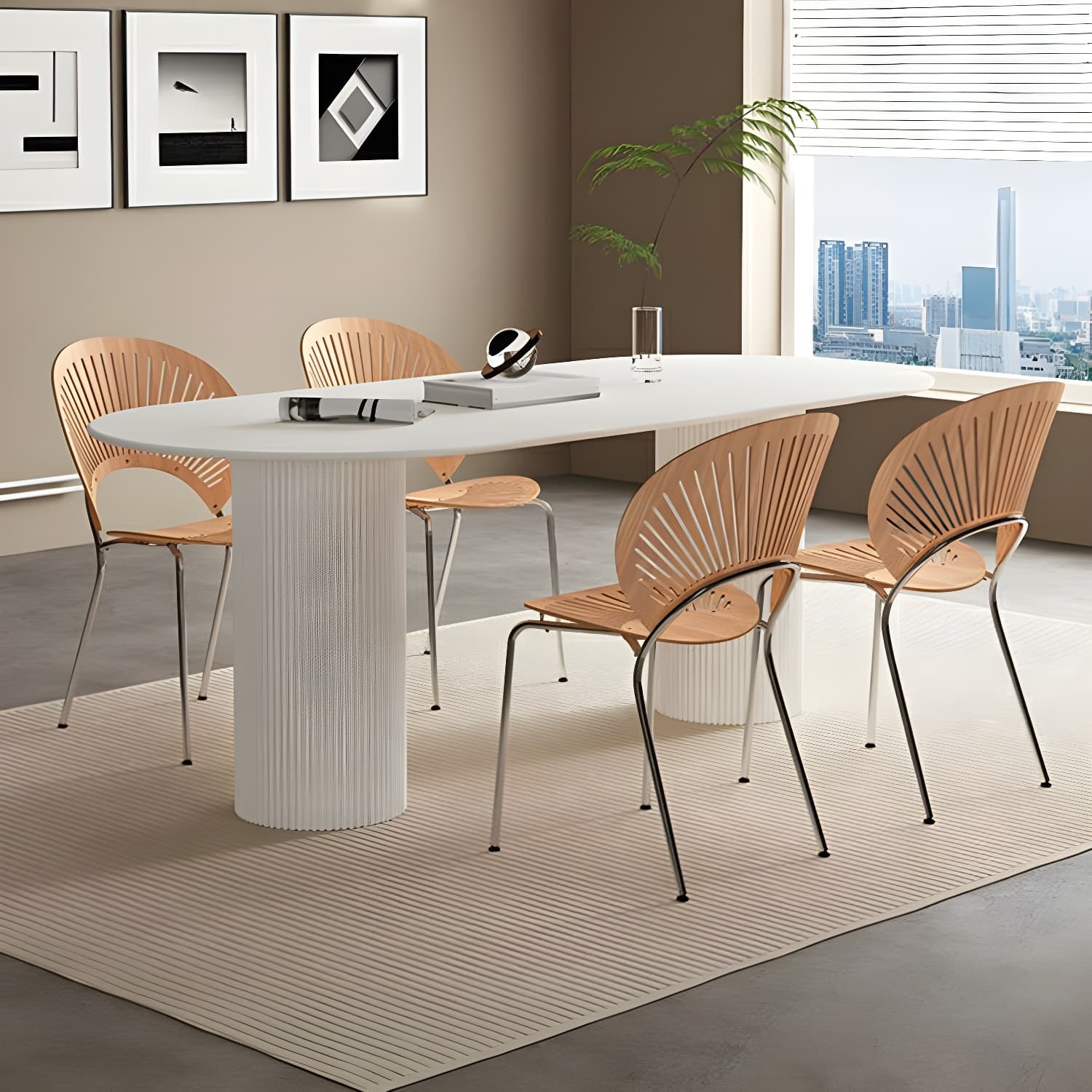 Stylish White Stone Kitchen & Dining Table with Adjoining Pedestal Base thumbnail 10