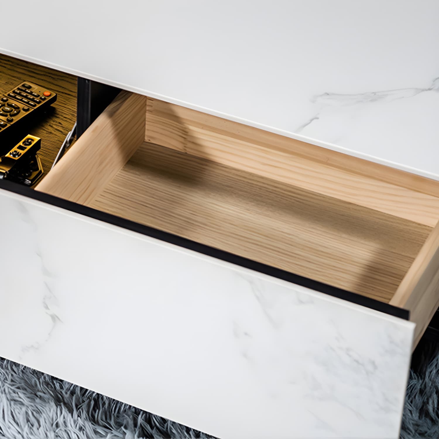 Modern Slate TV Stand White Closed Storage TV Console with Sensor Light thumbnail 8