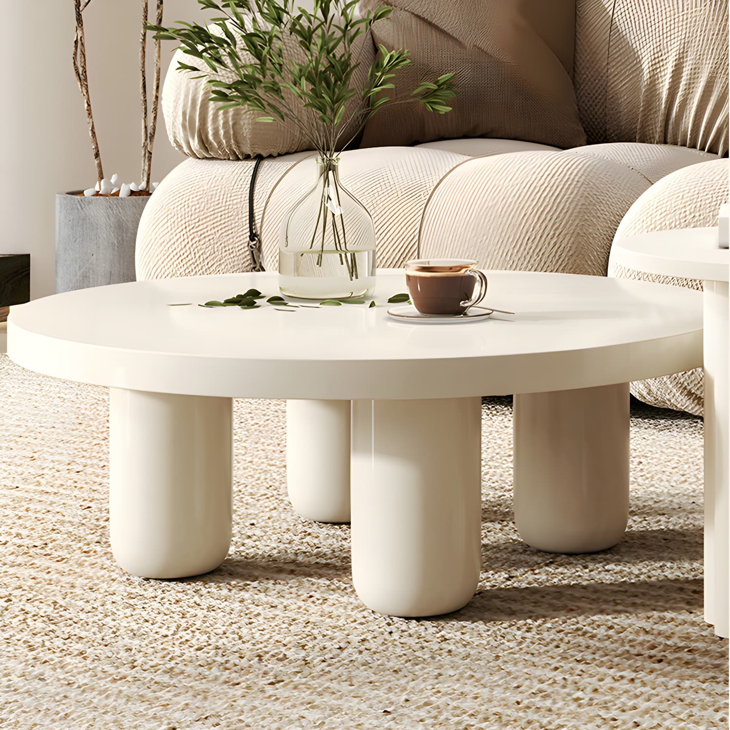 Coffee Cocktail Table 4 Legs Round Wooden Scandinavian Brown thumbnail 9