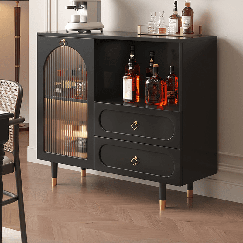 Glamorous Engineered Wood Buffet Table with 2 Drawers, Glass-panel Door and Adaptable Shelf