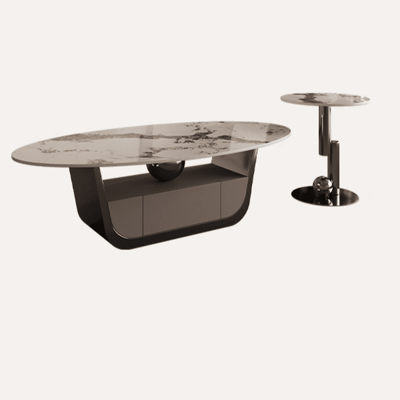 Glamorous Oblong Stone Coffee Table with Abstract Base, Scratch-proof and Drawer for Small Spaces thumbnail 7