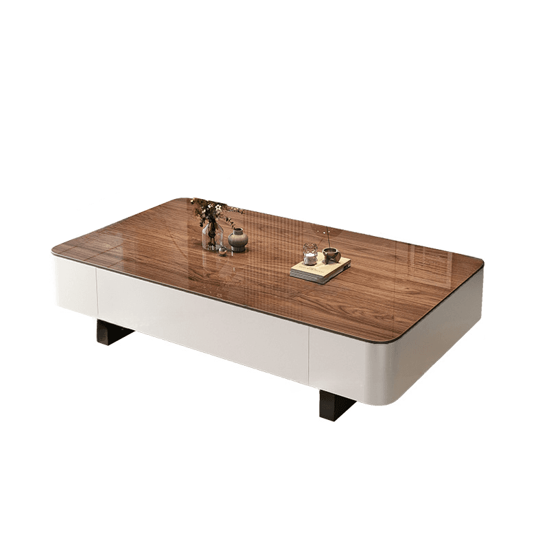 Rectangular Side Table with Twin Support Base, Rawhide Upholstery, and 2 Drawers thumbnail 10