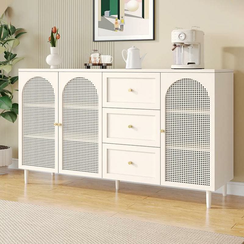 White Modern Sideboard Credenza with Cabinets and Reserve Installation Holes, Full Assembly Required