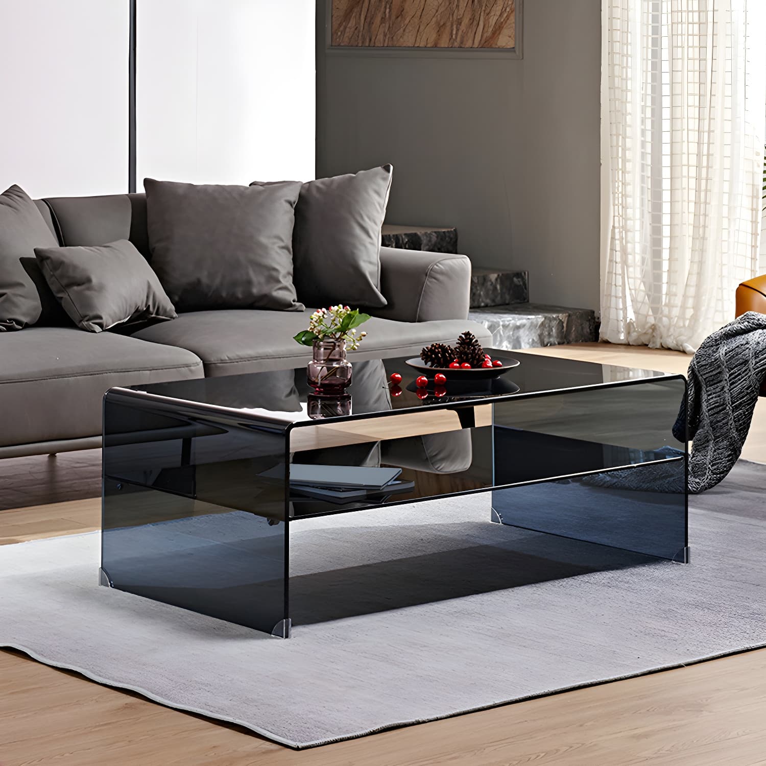 Sled Single Coffee Table Glass Modern Black/White Rectangular Cocktail Table thumbnail 3
