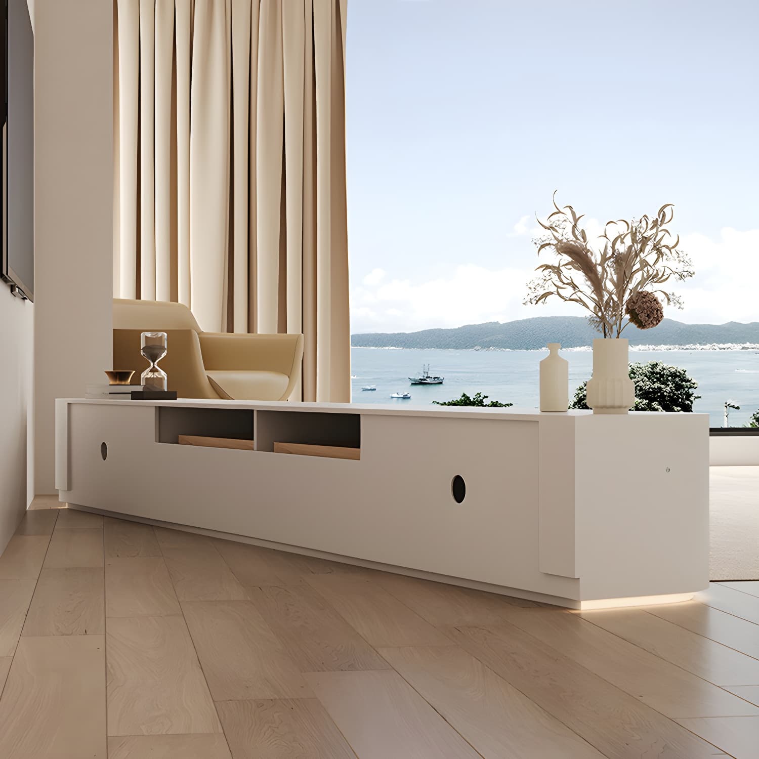 Modern Wood TV Stand Console White TV Media Stand with Drawers for Living Room thumbnail 12