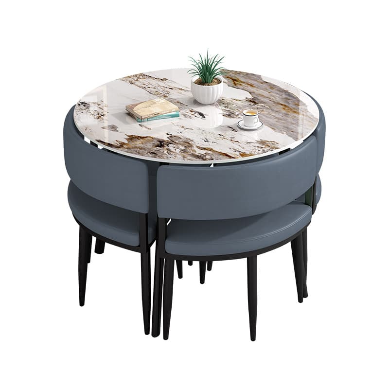 Circular Dining Table Set with a Slate Tabletop in White/Gray/Coal, Back and Cushion Chair for Dining Table for 4 in a Simple Style thumbnail 21