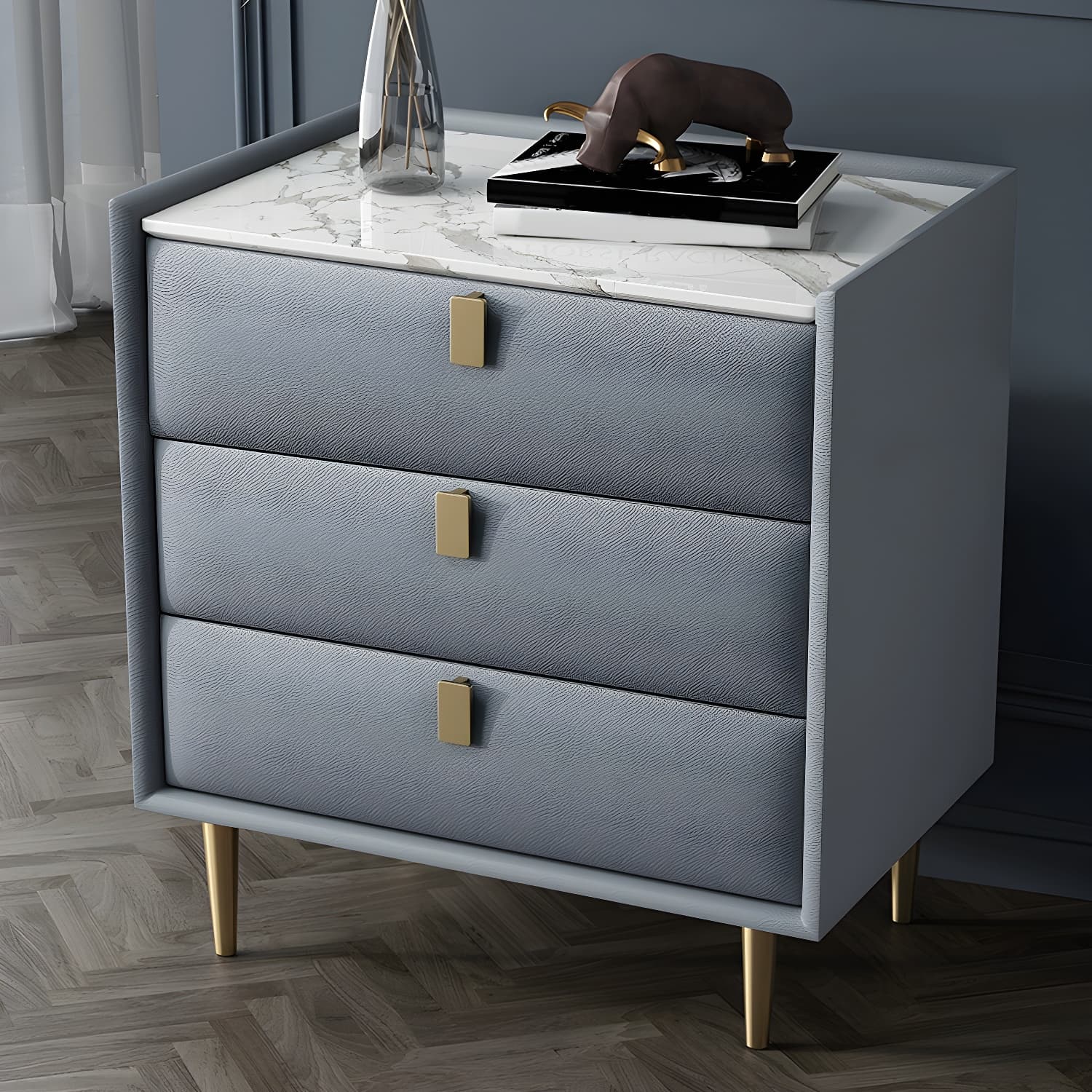 Modern Faux Leather Nightstand with Drawer Storage in Standard Height thumbnail 5