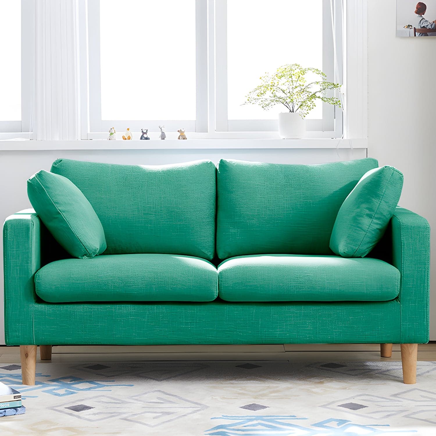 Contemporary Square Arm Couch Faux Leather Loveseat with Pillows thumbnail 17