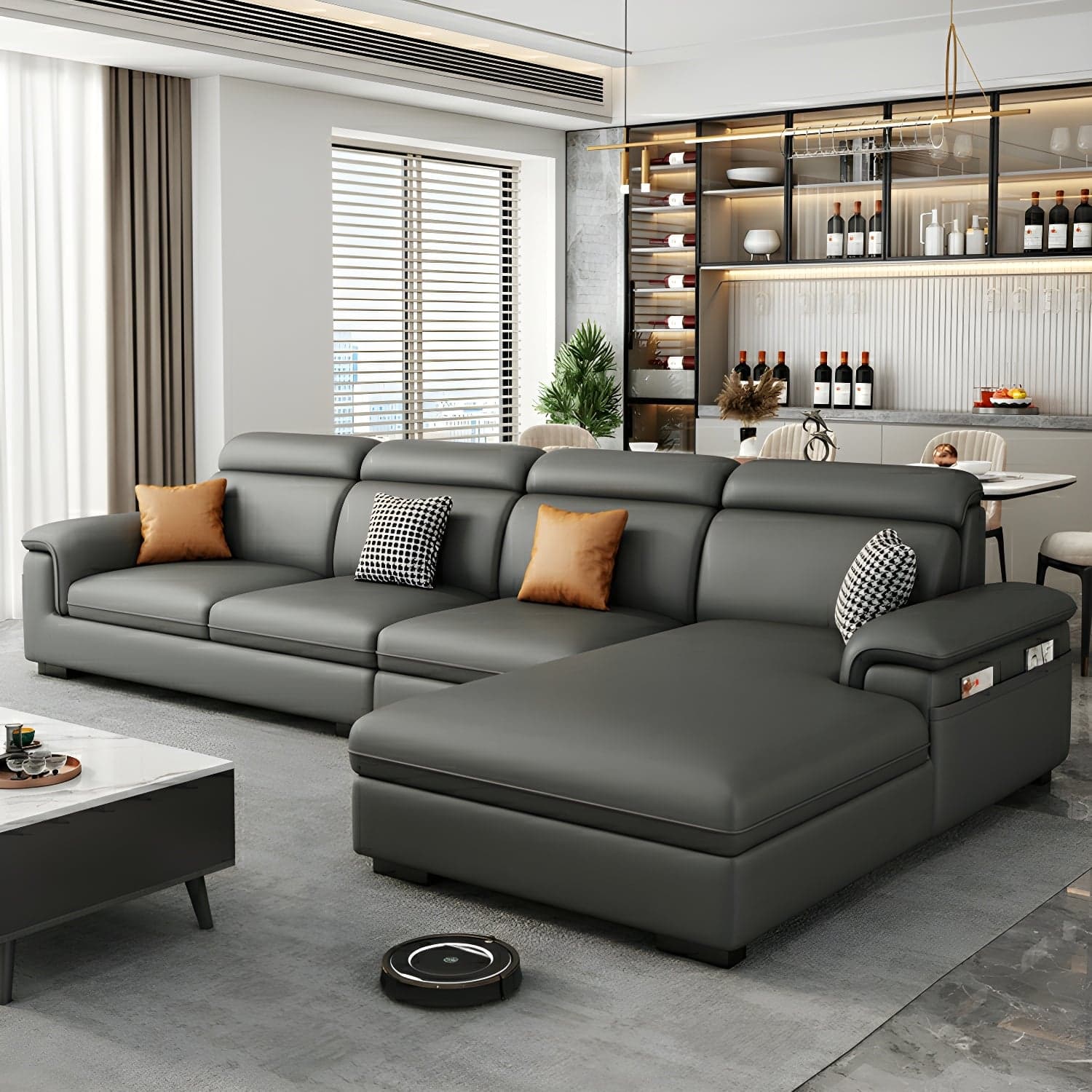 Modern Gray Stationary Sectional Sofa with Pillow Top Arm and Storage thumbnail 1