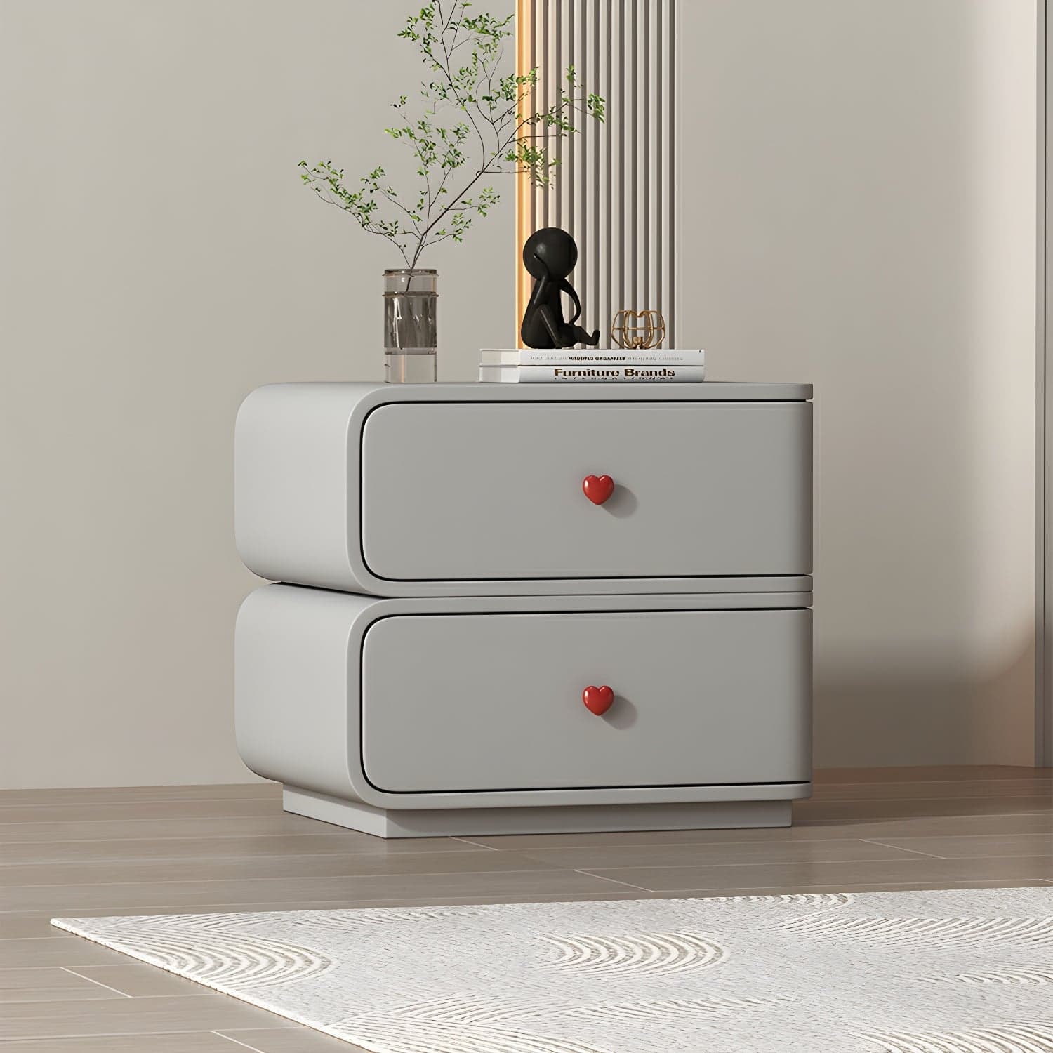 Contemporary Solid Wood Frame Nightstand with Microfiber Leather Silent Slide Two Drawers thumbnail 10