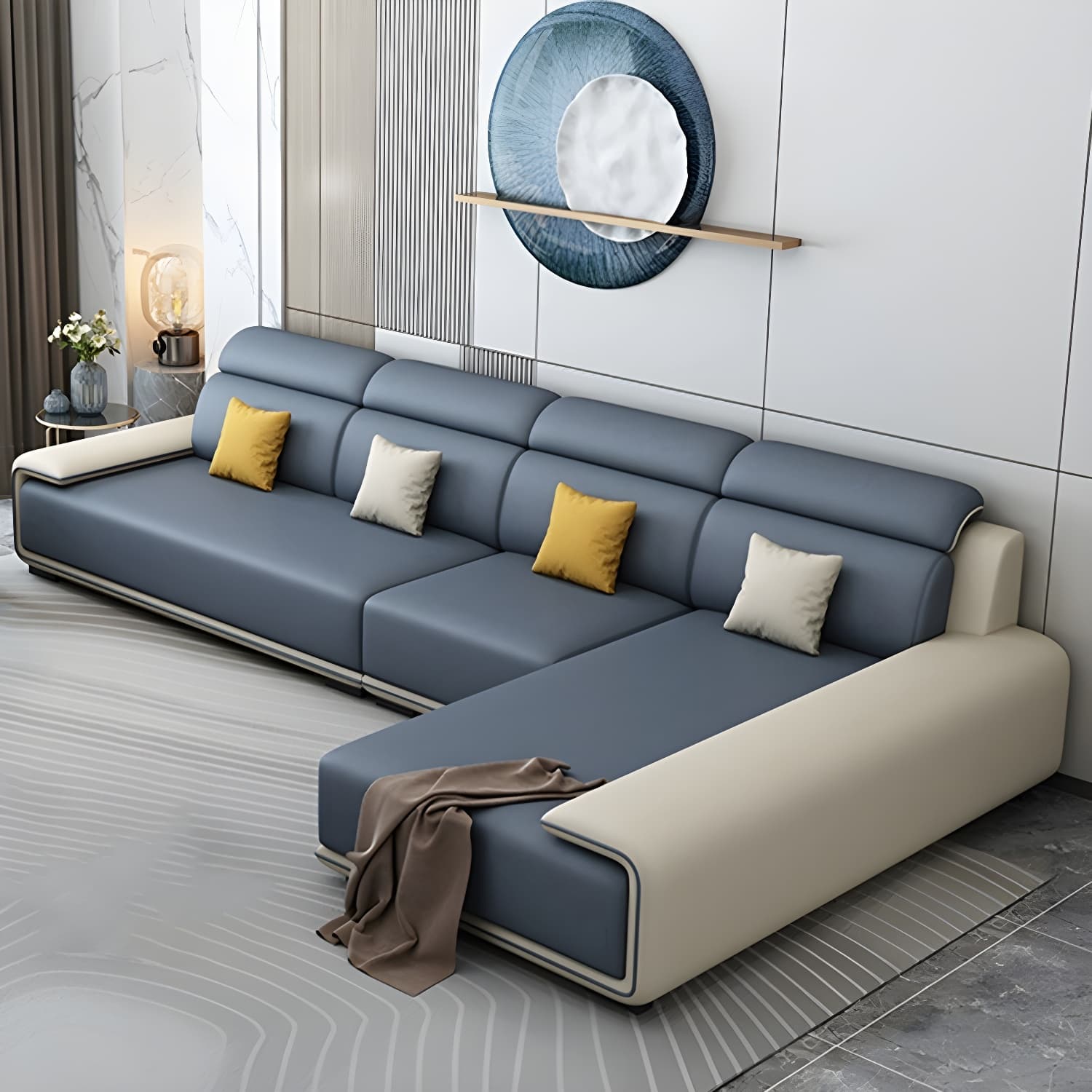 Modern L-Shape Sofa Chaise Sectional Set in Tech Cloth Features Storage and Seat for 4 thumbnail 9