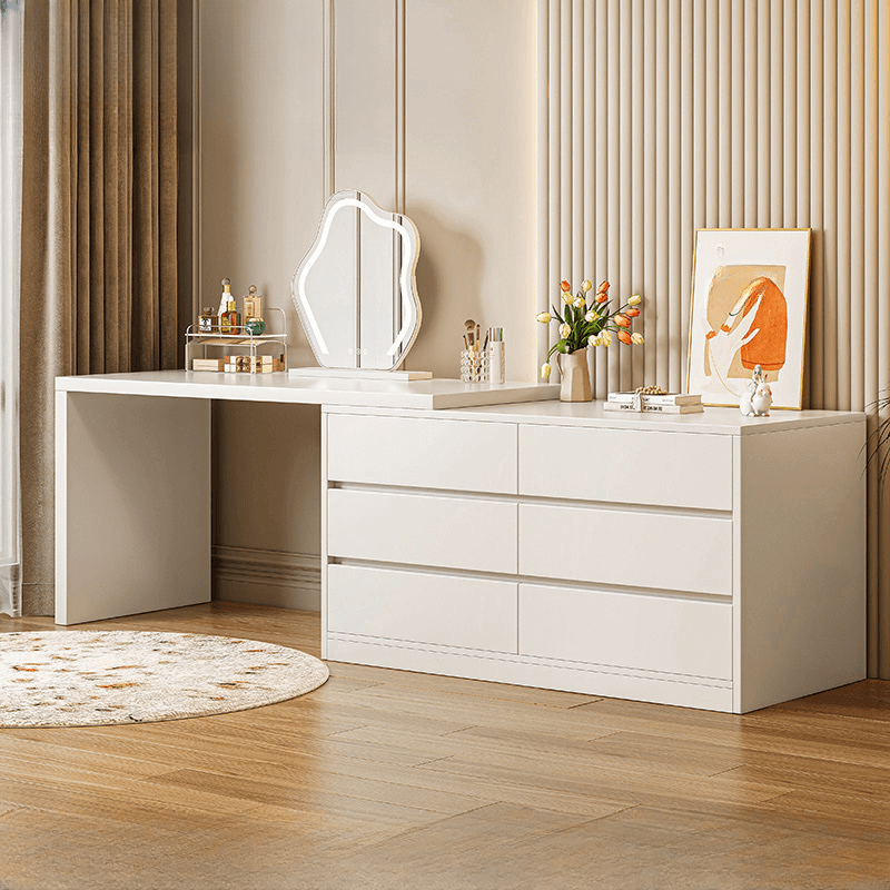 Chalk Modish Wood Makeup Vanity with Standard Length and Non-Upholstered Chair(s) thumbnail 1