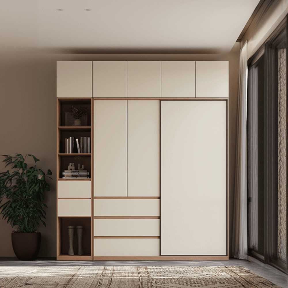Multi-Color Simple Lumber Wardrobe Closet with Soft Close Drawer, Soft Close Door, Interior Shelves, and Clothing Rod