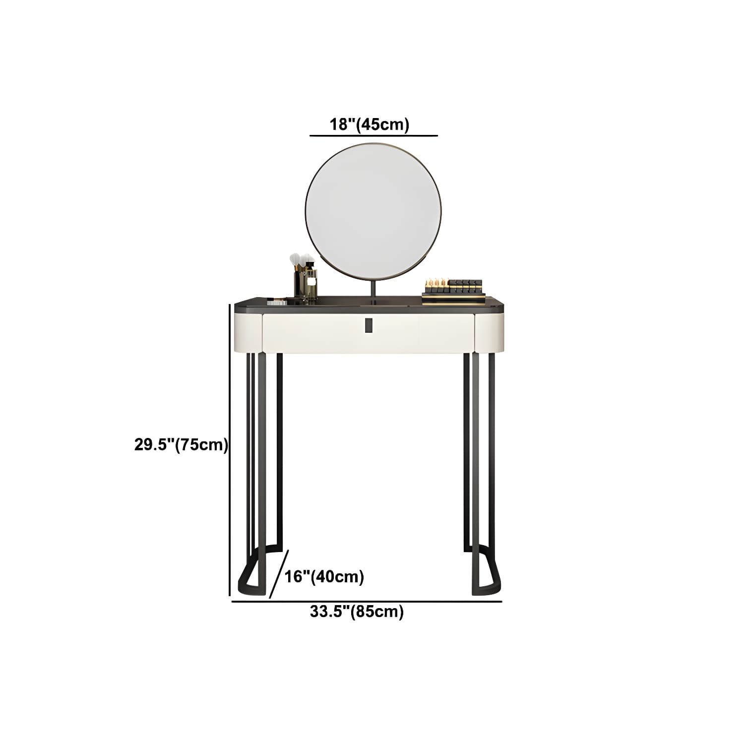 Modern Minimalist White Vanity Table Set 29.53" H Glass Top Vanity Table with Storage thumbnail 19