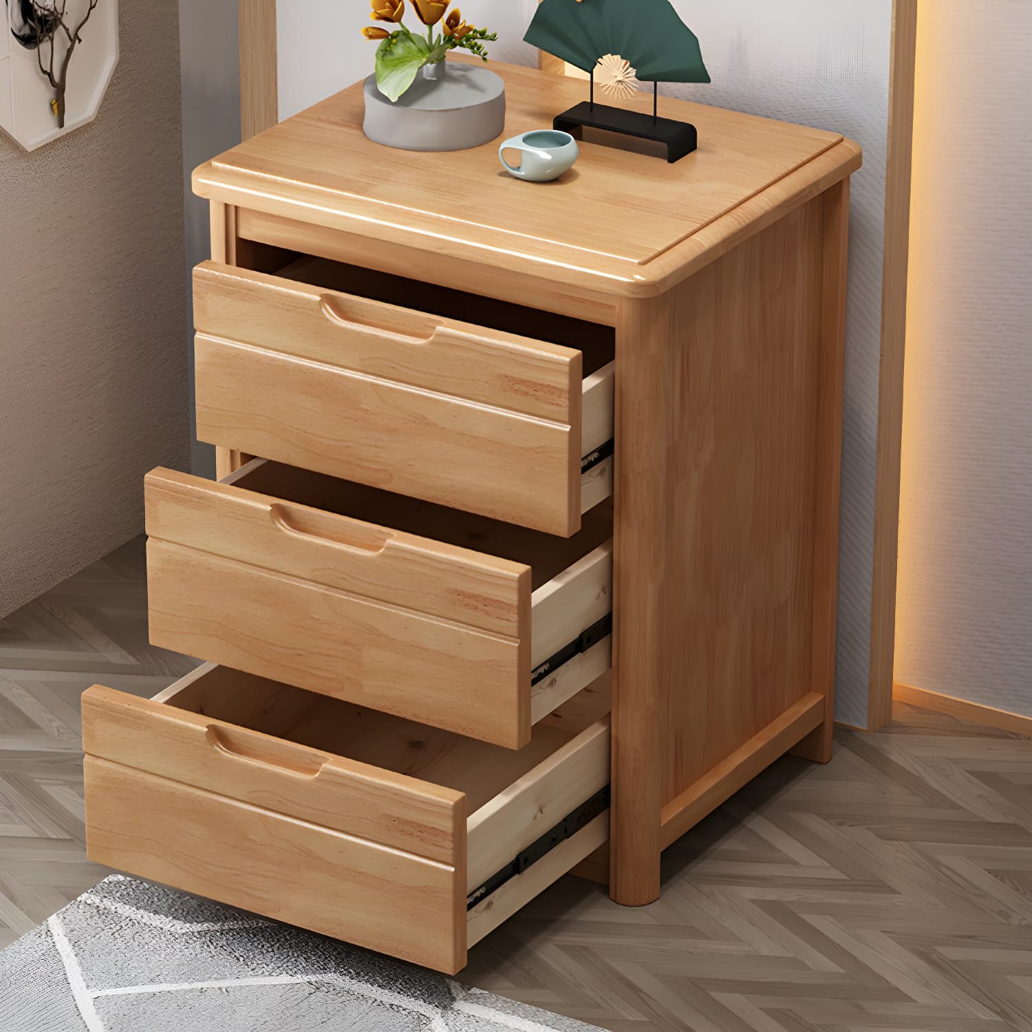 Traditional Wood Dresser with Drawers in Narrow Design and Rubberwood Material thumbnail 11