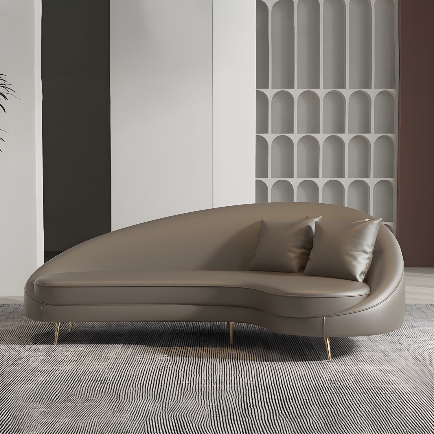 Faux Leather Curved Sofa Contemporary Sloped Arm Sofa for Living Room thumbnail 10