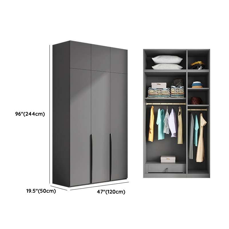 Contemporary Grey Wood Storage Wardrobe with Clothing Rod and Black Handles thumbnail 16
