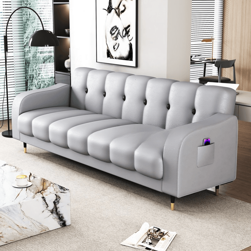 Contemporary Modern Solid Color Scratch-durable Convertible Sofa in Pu Leather with Midnight Black/Gray/White Upholstery, Seats 3/2-seater, with Receptacle Storage thumbnail 7