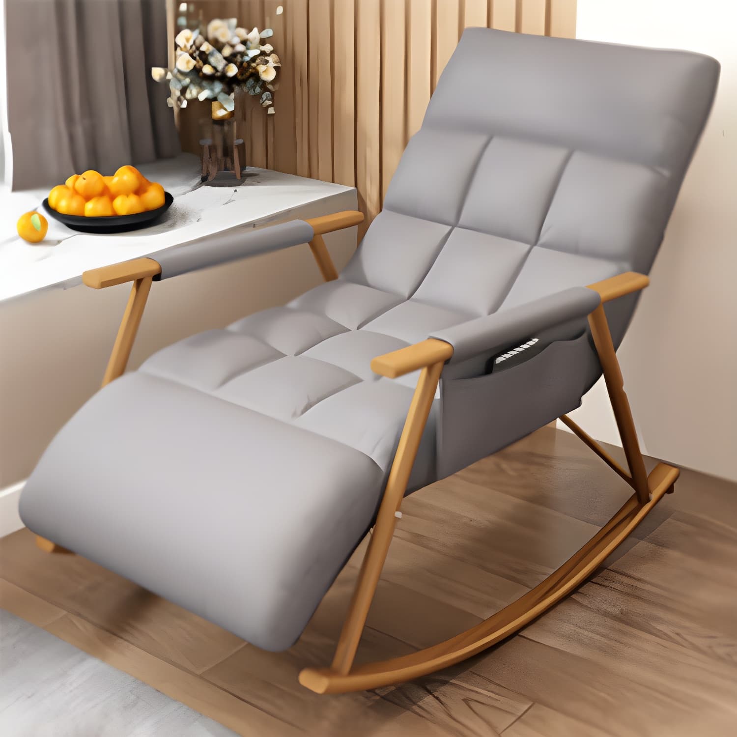 Modern Style Rocking Chair Faux Leather Upholstered Chair with Storage thumbnail 17